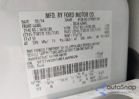 2014 Ford F250 Super Duty z USA, uszkodzony, nr VIN 1FT7W2BT8EEB80029